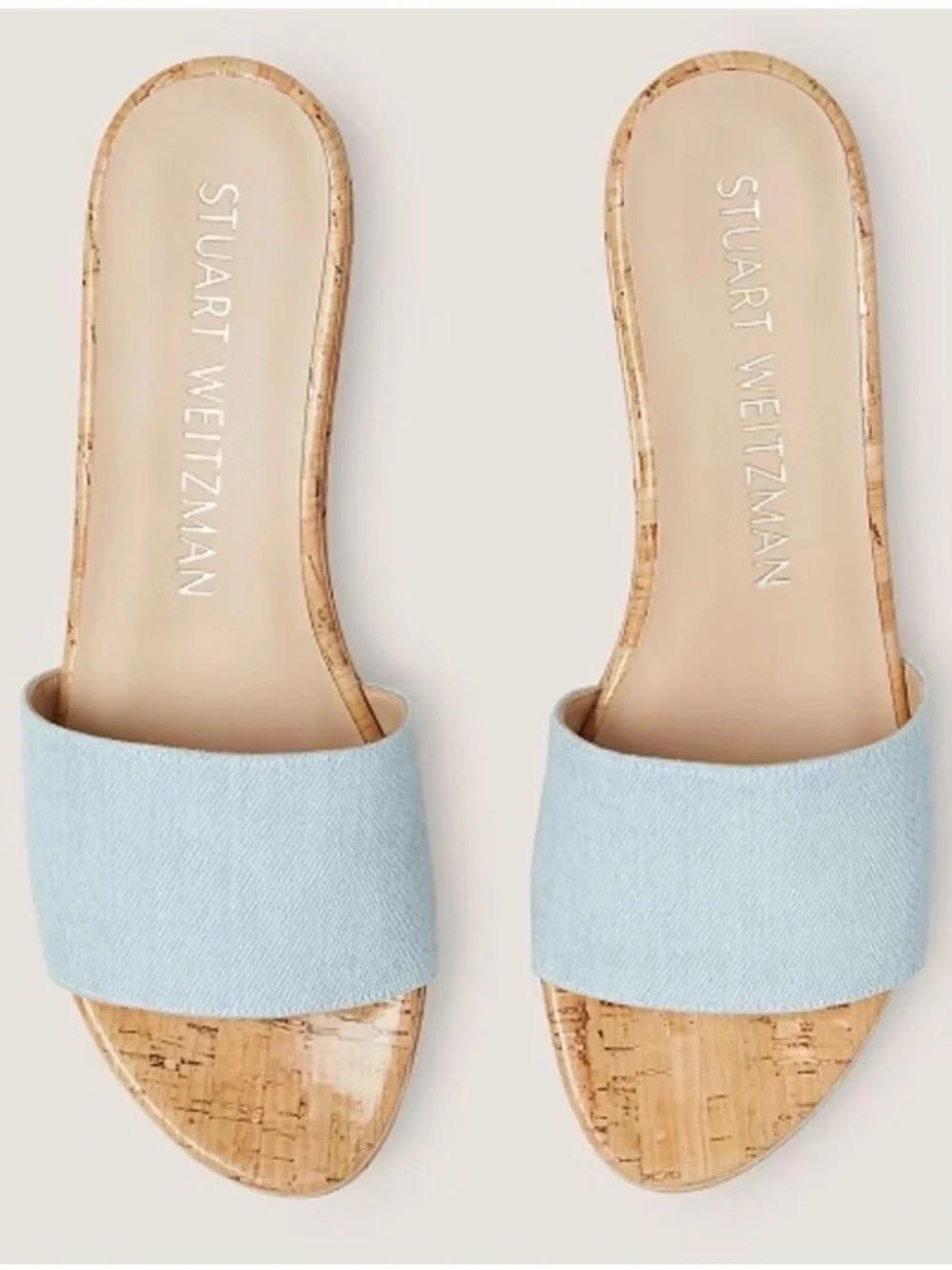 Stuart Weitzman Summer Wedge Heel Vintage Denim Cork Women’s Size 7 / 37.5 - Picture 2 of 15